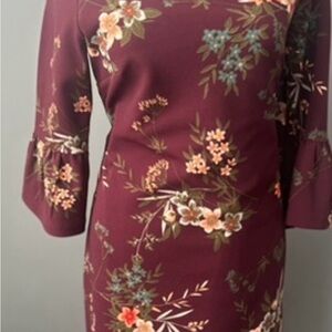 Banana Republic Burgundy Floral Long Sleeve Dress